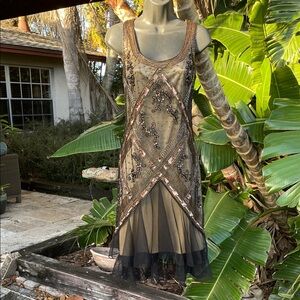 sachin and babi light blue dress 1980s Silk Beaded Jacket/Mini-Dress - M